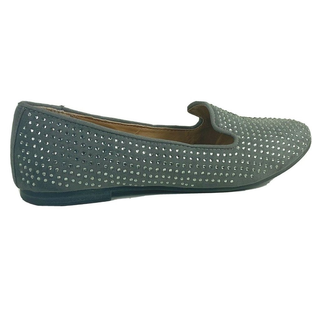 Bakers Gray Rhinestone Studded Flats Loafers Slip On Womens Shoes Size 7
